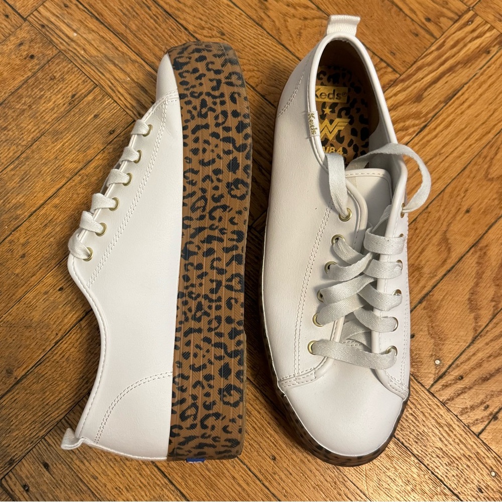 White leather Keds with animal print platform - Keds x Wonder Woman 1984 Capsule